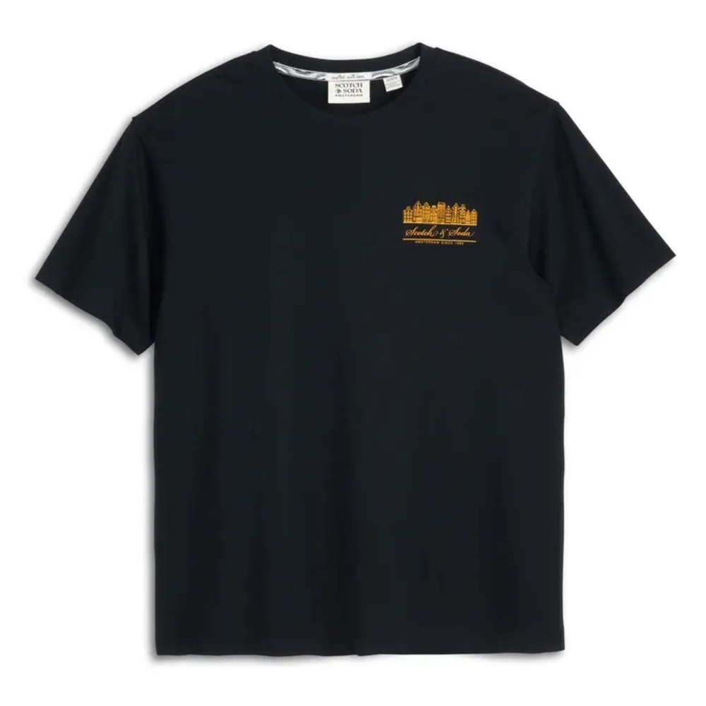 Scotch & Soda Black Logo Cotton Graphic T-Shirt Size M